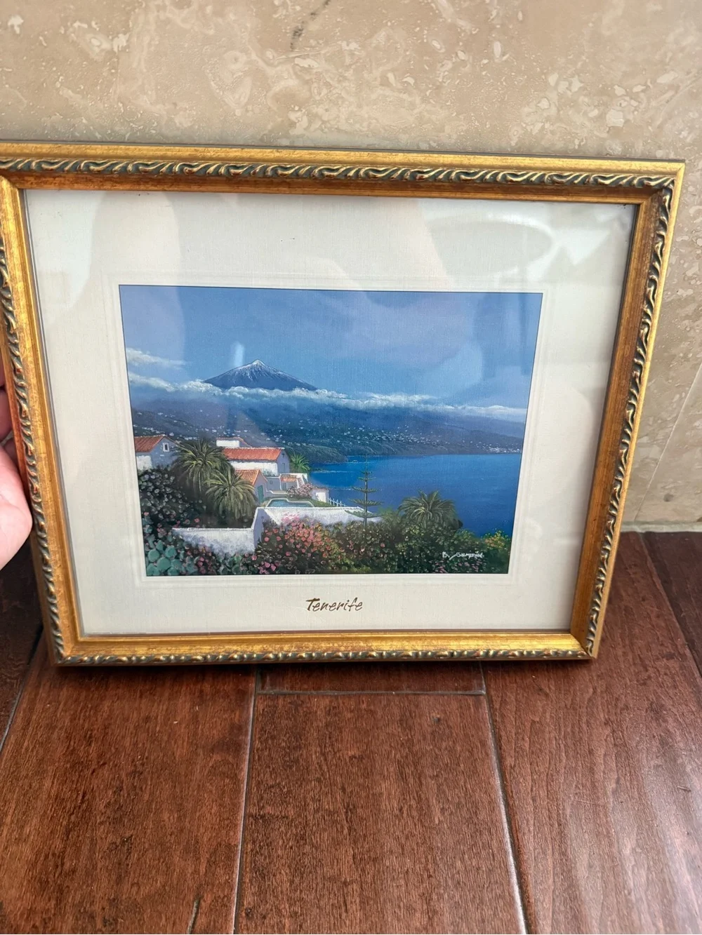 Gold Framed Tenerife Landscape Wall Art - Blue 12x10